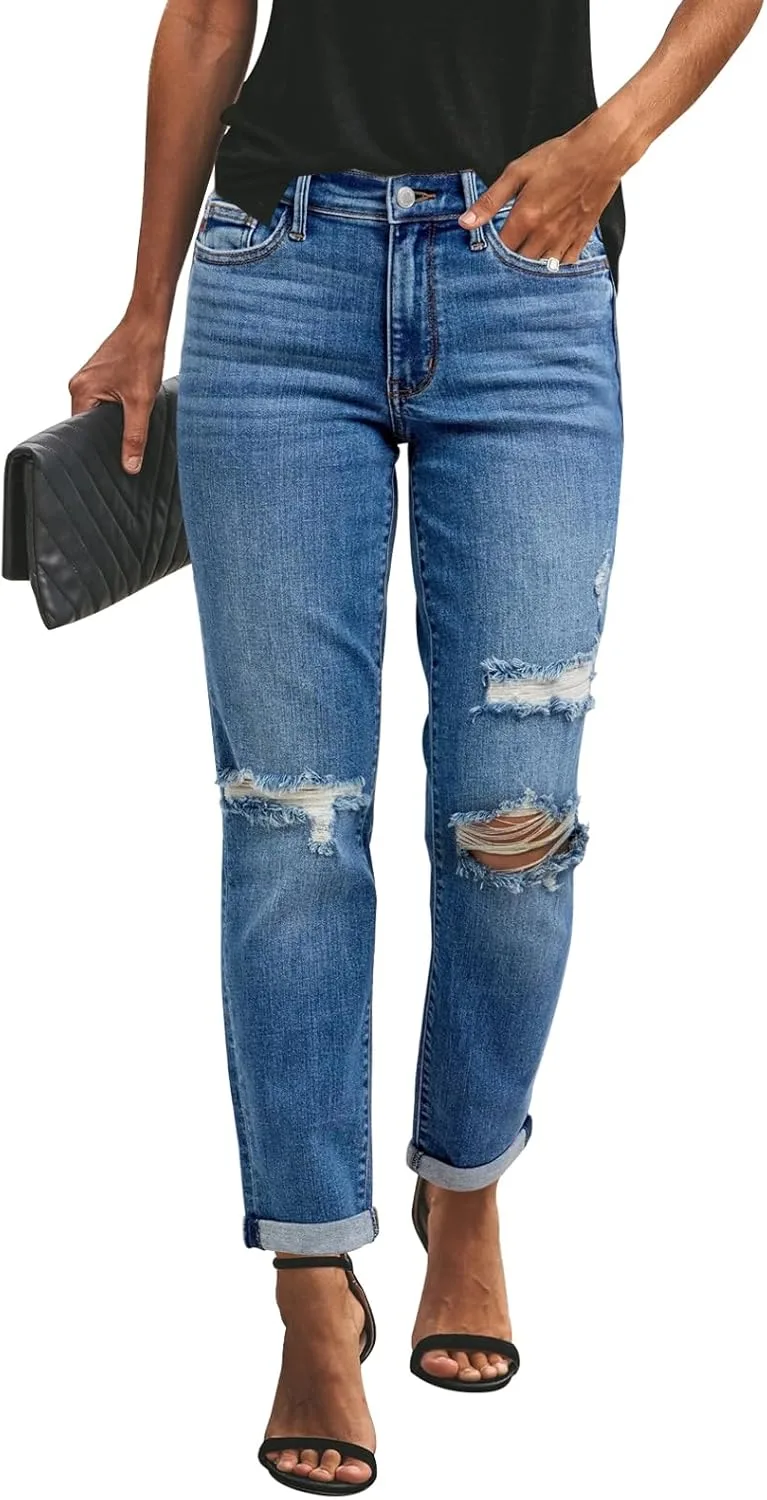 KUNMI Женские рваные джинсы Mid Waisted Boyfriend Loose Fit
KUNMI Женские рваные джинсы Mid Waisted Boyfriend Loose Fit