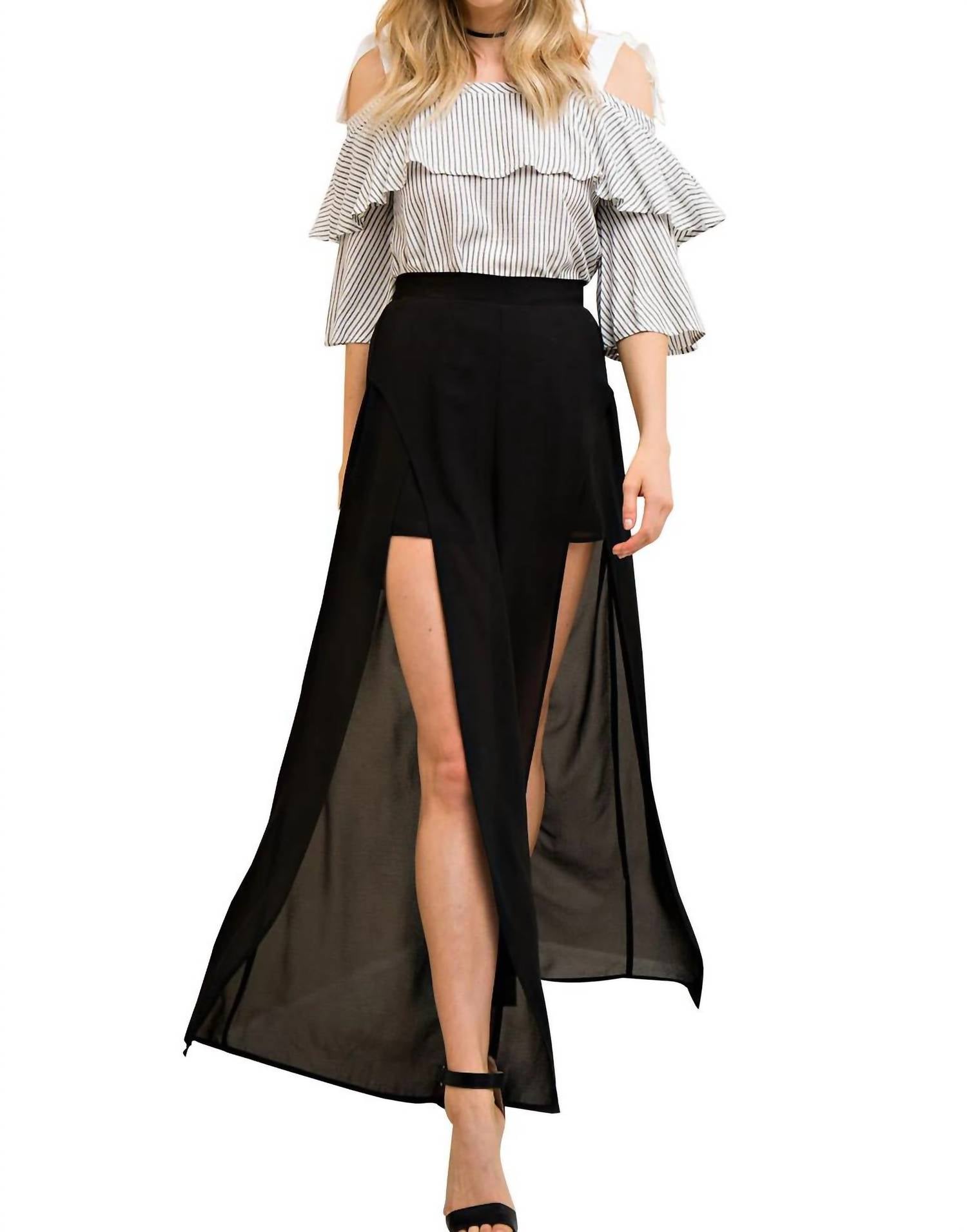 Длинные брюки-шорты с разрезом черного цвета entro
Длинные брюки-шорты с разрезом черного цвета entro