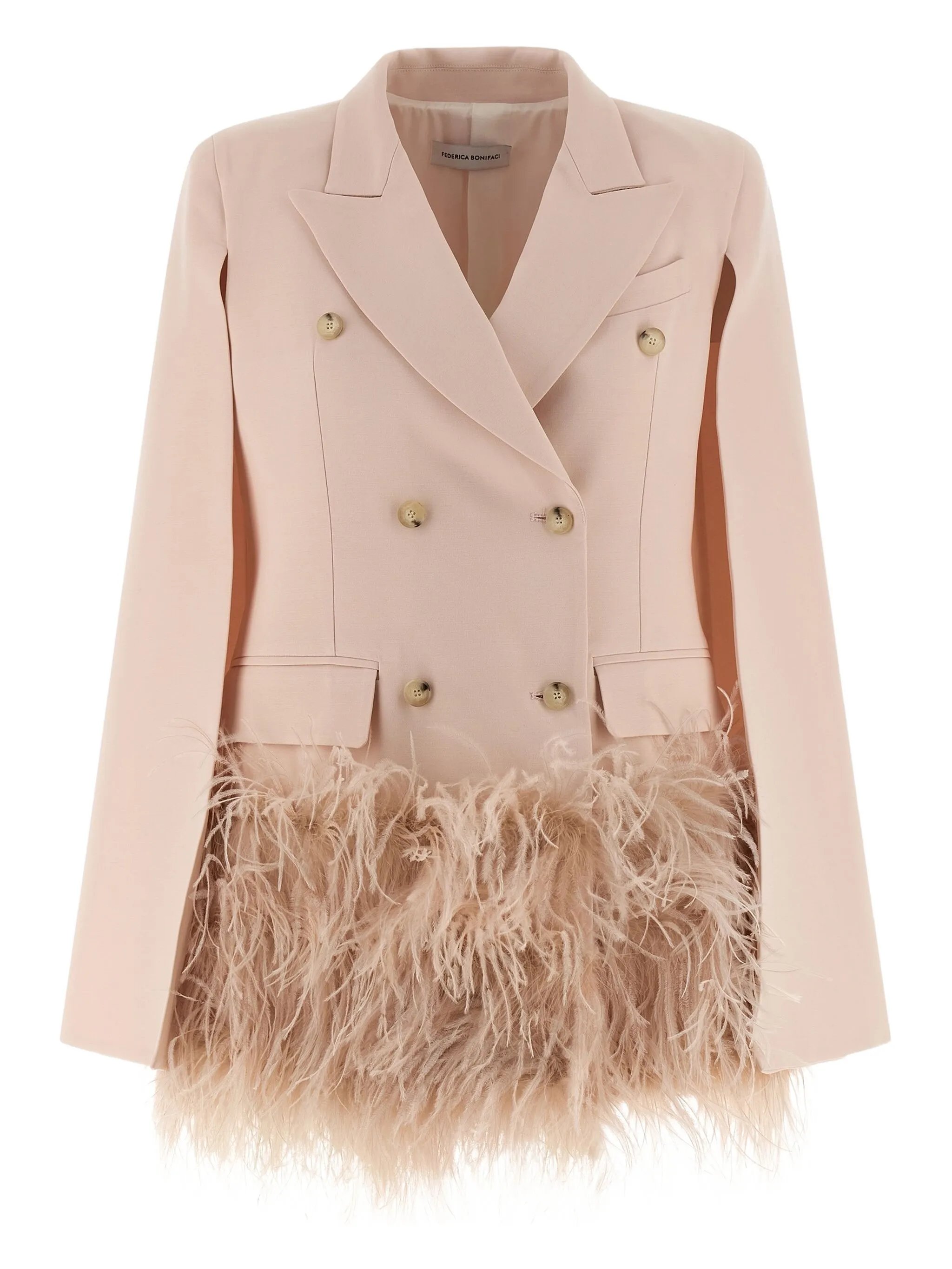 Двубортный блейзер с перьями Federica Bonifaci, розовый
Двубортный блейзер с перьями Federica Bonifaci, розовый