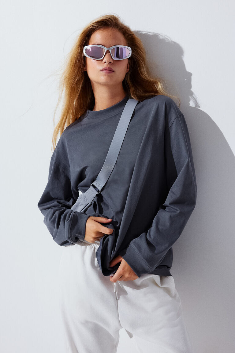 Топ из джерси с длинными рукавами H&M, серый 
Топ из джерси с длинными рукавами H&M, серый