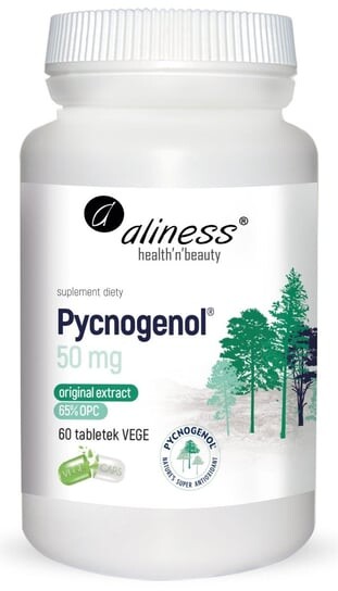 Aliness, Pycnogenol экстракт коры сосны 65% 50 мг 60 таблеток
Aliness, Pycnogenol экстракт коры сосны 65% 50 мг 60 таблеток
