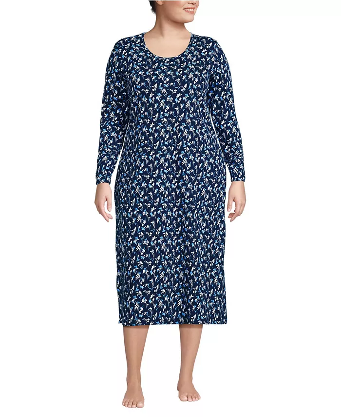 Ночная рубашка больших размеров из хлопка с длинными рукавами длиной до середины голени Lands' End, синий
Ночная рубашка больших размеров из хлопка с длинными рукавами длиной до середины голени Lands' End, синий