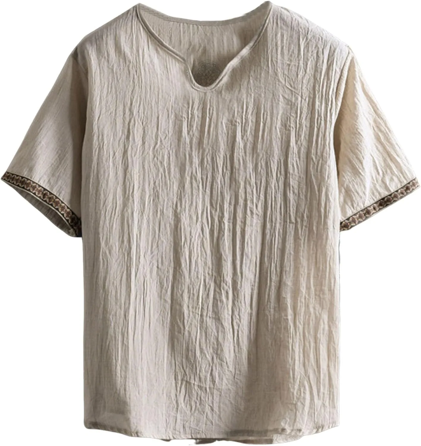 Мужская хлопковая льняная рубашка с коротким рукавом и V-образным вырезом
Мужская хлопковая льняная рубашка с коротким рукавом и V-образным вырезом