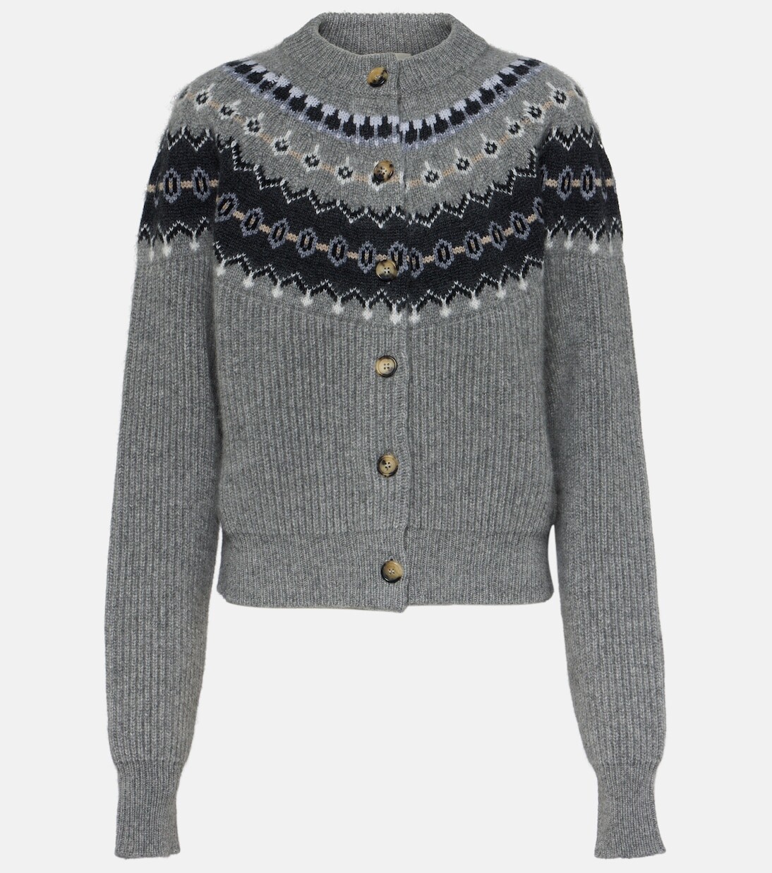 Кардиган michaela из смесового кашемира с жаккардовым узором Khaite, серый 
Кардиган michaela из смесового кашемира с жаккардовым узором Khaite, серый