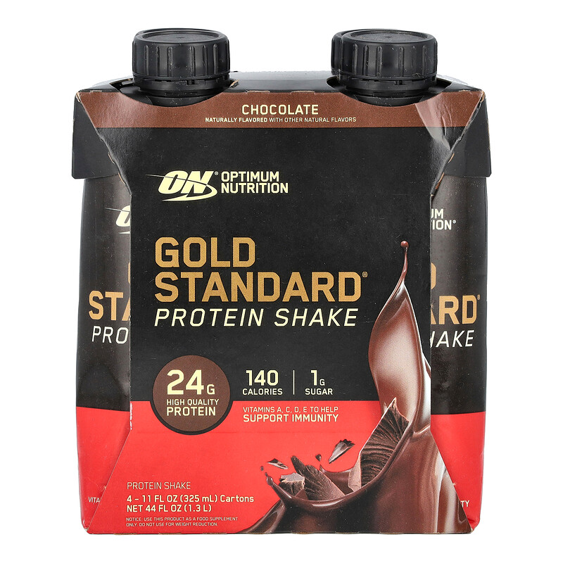 Optimum Nutrition, Gold Standard Protein Shake, протеиновый коктейль, шоколадный вкус, 4 упаковки по 325 мл (11 жидк. унций)
Optimum Nutrition, Gold Standard Protein Shake, протеиновый коктейль, шоколадный вкус, 4 упаковки по 325 мл (11 жидк. унций)