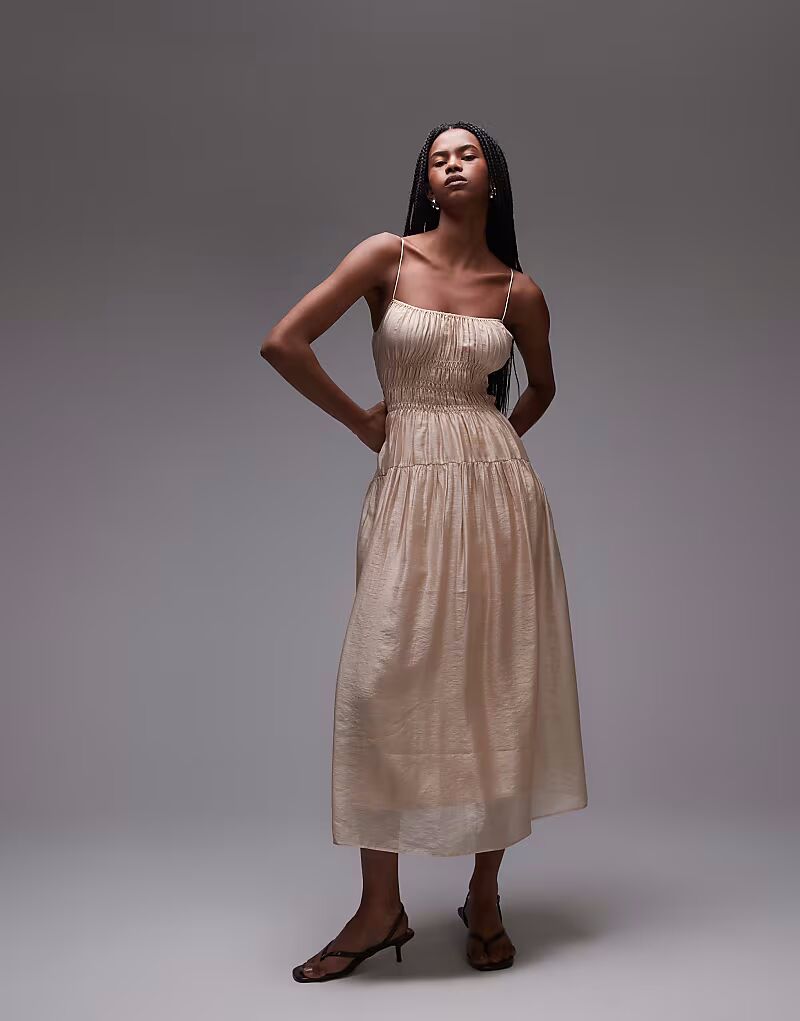 & Other Stories Платье-миди в стиле молочницы с присборенной юбкой и тонкими бретельками бежевого цвета
& Other Stories Платье-миди в стиле молочницы с присборенной юбкой и тонкими бретельками бежевого цвета