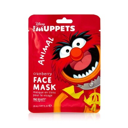 Маска для лица Disney Muppet Animal Face Увлажняющая и освежающая тканевая маска с экстрактом клюквы 30 г, Mad Beauty