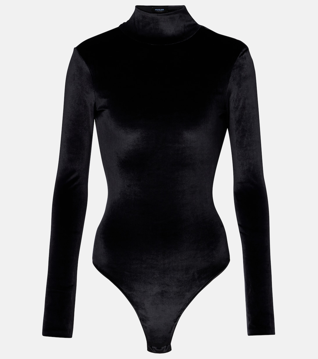 Бархатный боди с водолазкой Mugler, черный 
Бархатный боди с водолазкой Mugler, черный