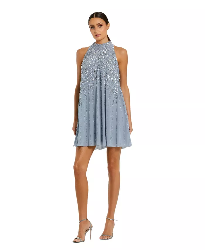 Женское платье-трапеция А-силуэта с высоким воротом, без рукавов, украшенное пайетками Mac Duggal, синий
Женское платье-трапеция А-силуэта с высоким воротом, без рукавов, украшенное пайетками Mac Duggal, синий