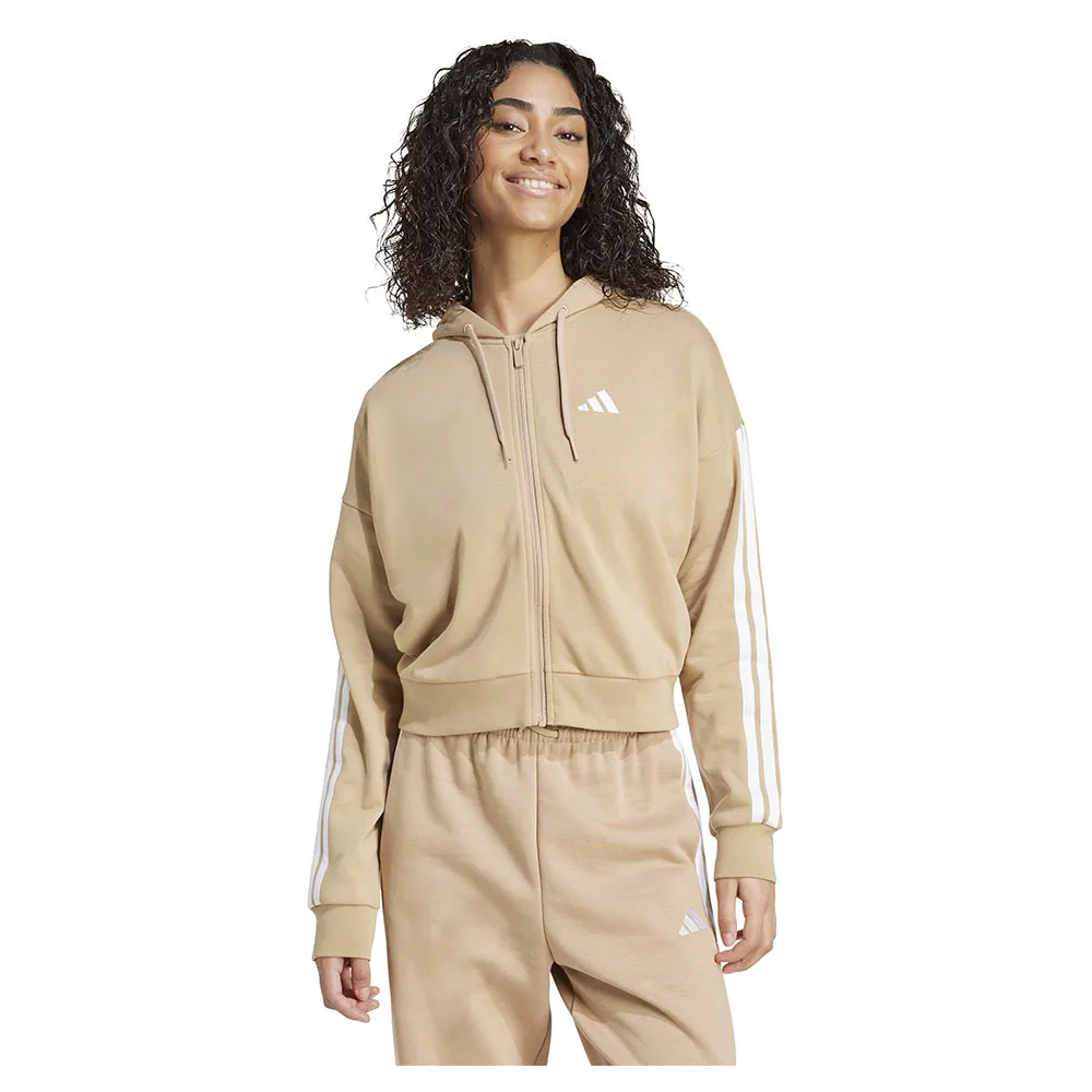 Толстовка adidas Essentials 3 Stripes French Terry full zip, бежевый 
Толстовка adidas Essentials 3 Stripes French Terry full zip, бежевый