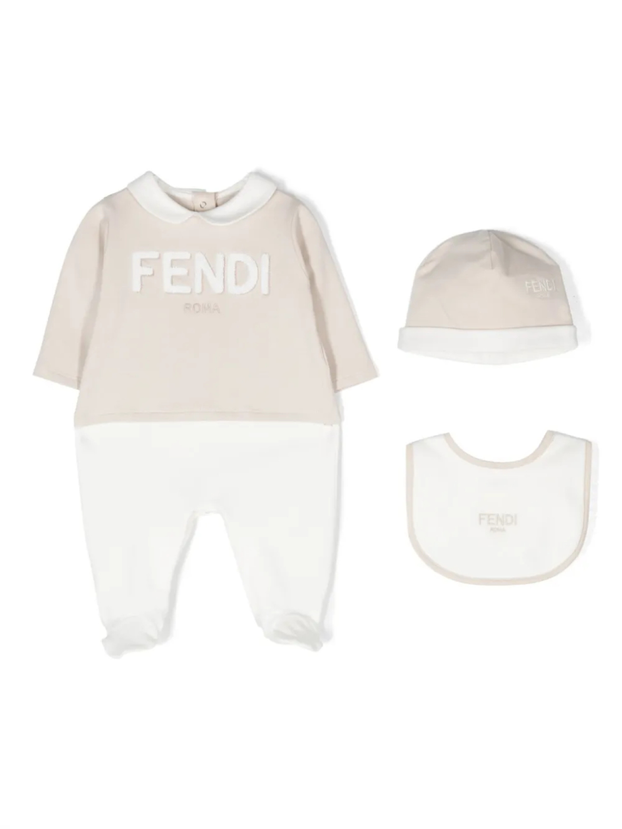 Комплект для новорожденного с логотипом Fendi Kids, нейтральный
Комплект для новорожденного с логотипом Fendi Kids, нейтральный