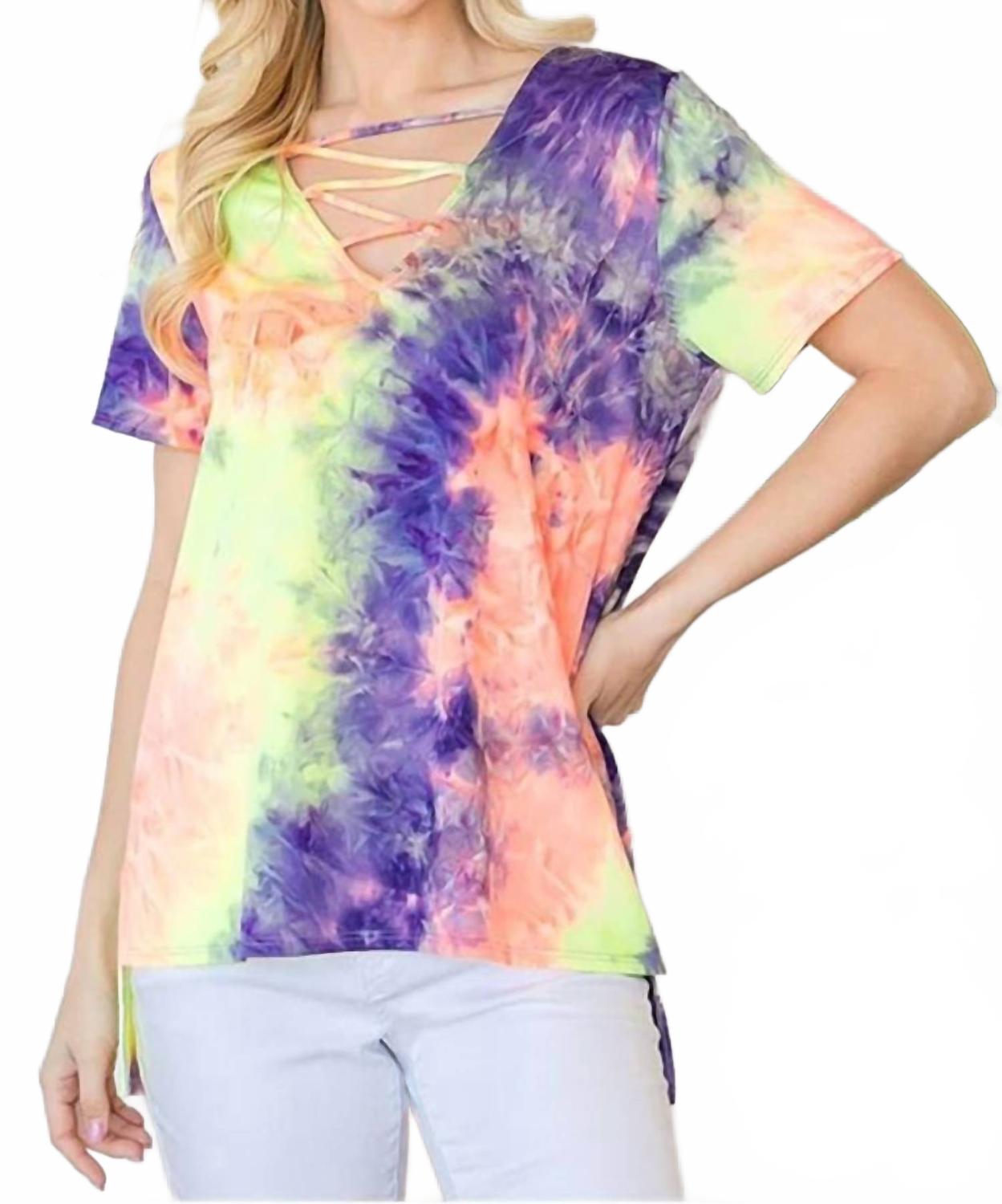 Тай-дай топ с перекрещивающимися деталями в кораллово-фиолетовых тонах CY Fashion
Тай-дай топ с перекрещивающимися деталями в кораллово-фиолетовых тонах CY Fashion