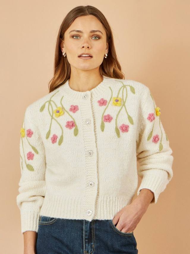 Кардиган с цветочной вышивкой крупной вязки Yumi
Кардиган с цветочной вышивкой крупной вязки Yumi