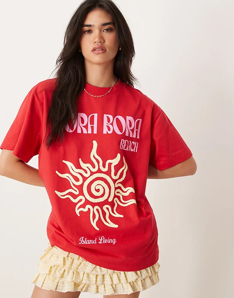 Футболка свободного кроя ASOS DESIGN с принтом «Бора-Бора» красного цвета
Футболка свободного кроя ASOS DESIGN с принтом «Бора-Бора» красного цвета