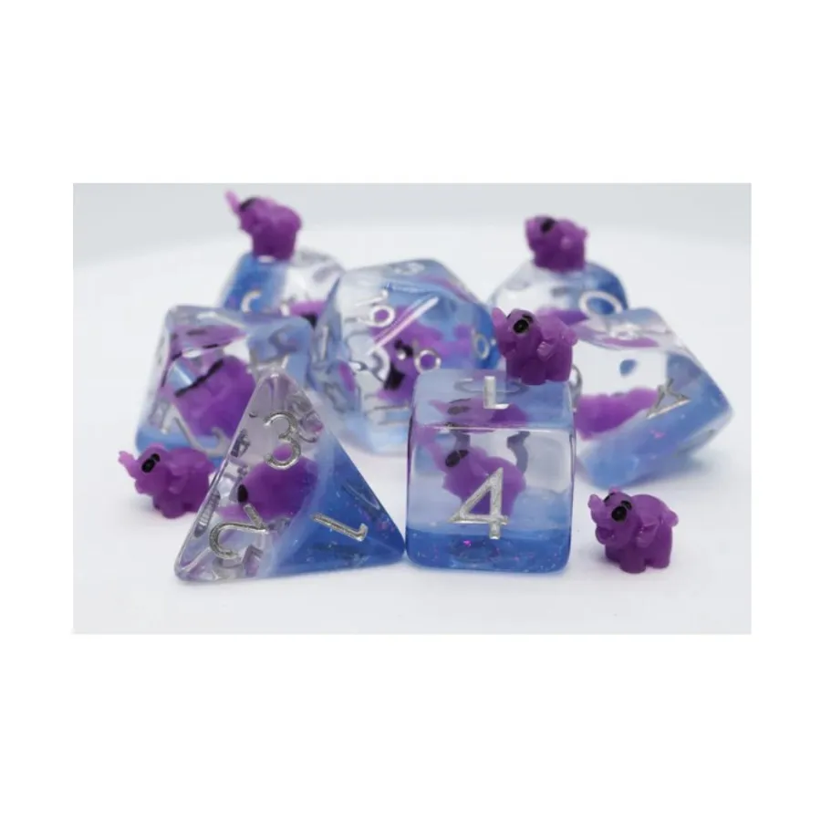 Набор Poly — фиолетовый слон с серебром (7), Dice Sets - Resin/Acrylic - Blue, Green, & Purple (Foam Brain Games)