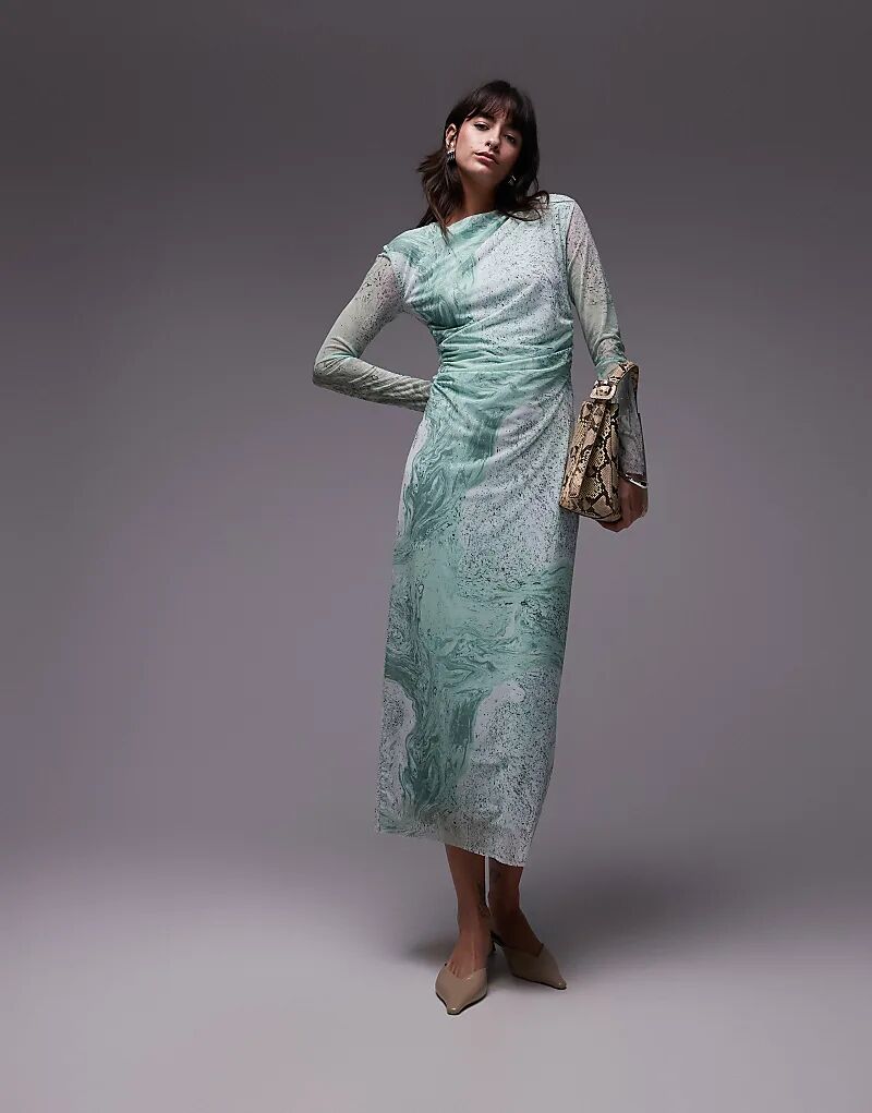 Платье-миди из прозрачной сетки с принтом в виде зеленого мрамора & Other Stories 
Платье-миди из прозрачной сетки с принтом в виде зеленого мрамора & Other Stories