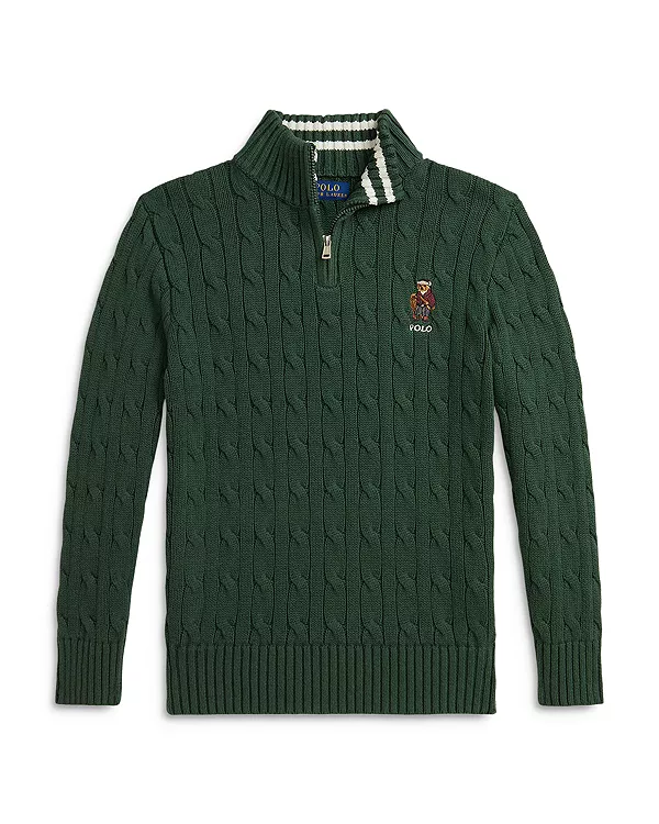 Детский хлопковый свитер-поло с косами и изображением медведя - для малышей. Ralph Lauren, зеленый
Детский хлопковый свитер-поло с косами и изображением медведя - для малышей. Ralph Lauren, зеленый
