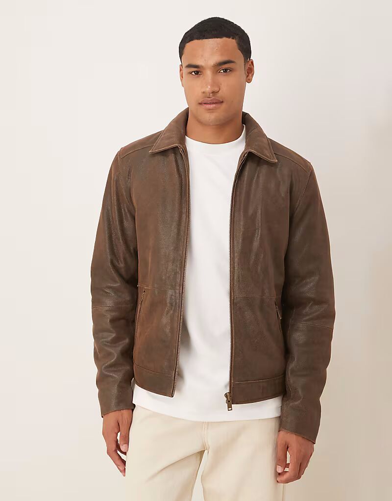 Винтажная кожаная куртка-харрингтон коричневого цвета Barneys Originals
Винтажная кожаная куртка-харрингтон коричневого цвета Barneys Originals