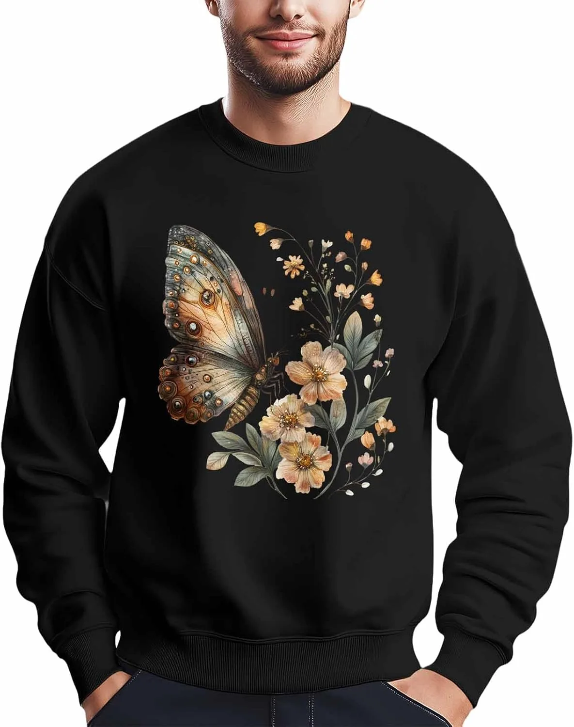 Мужской свитшот с графикой бабочки и цветов, водяной принт, лонгслив Winvebermior
Мужской свитшот с графикой бабочки и цветов, водяной принт, лонгслив Winvebermior