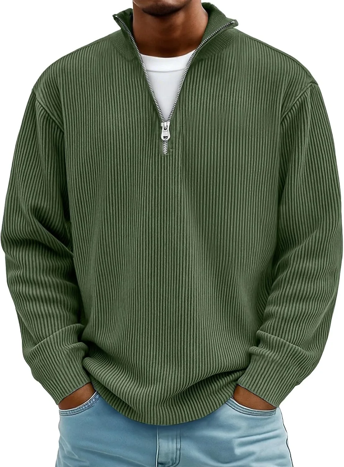 Мужской свитер с четвертью молнии — фактура вафельной вязки, Slim & Loose Fit, легкий, для гольфа и работы
Мужской свитер с четвертью молнии — фактура вафельной вязки, Slim & Loose Fit, легкий, для гольфа и работы