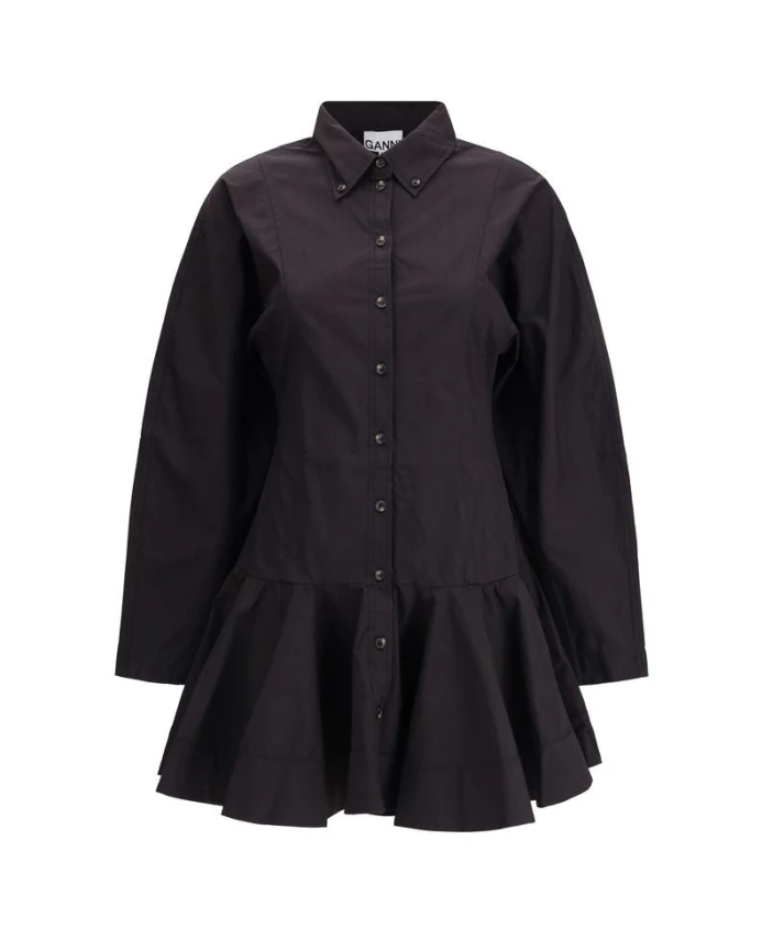 Короткое платье-рубашка с воротником Ganni, черный
Короткое платье-рубашка с воротником Ganni, черный