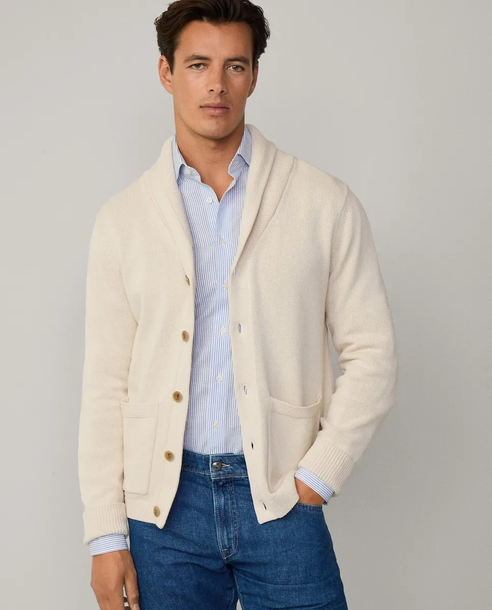 Мужской кардиган с шалевым воротником Hackett, бежевый
Мужской кардиган с шалевым воротником Hackett, бежевый