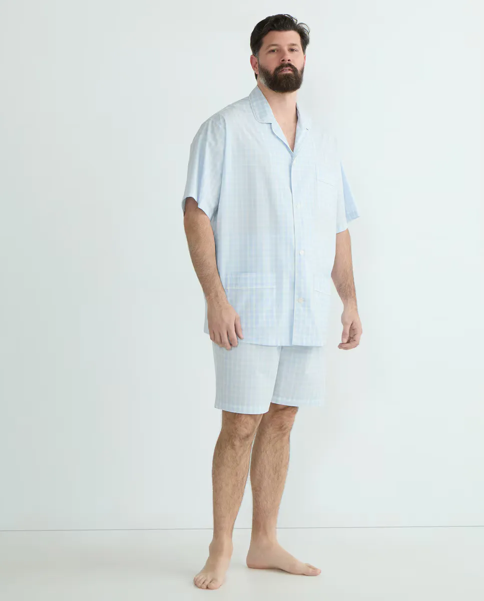 Мужская короткая поплиновая пижама в клетку Emidio Tucci, светло-голубой
Мужская короткая поплиновая пижама в клетку Emidio Tucci, светло-голубой