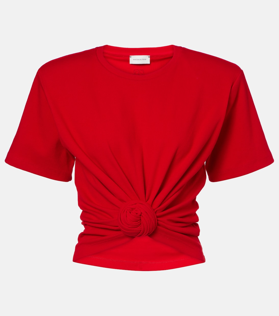 Укороченная футболка из хлопкового джерси с узлом Magda Butrym, красный 
Укороченная футболка из хлопкового джерси с узлом Magda Butrym, красный