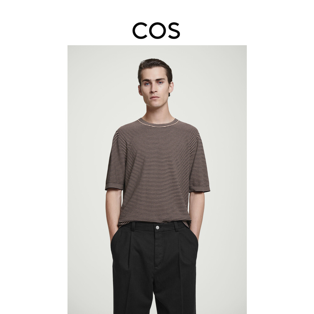 Мужская трикотажная футболка Cos с круглым вырезом в полоску, черный
Мужская трикотажная футболка Cos с круглым вырезом в полоску, черный