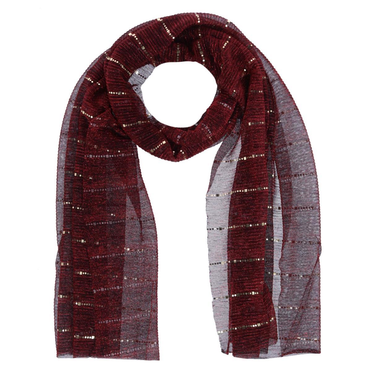 Женский прозрачный легкий шарф в блестящую металлическую полоску CTM, цвет burgundy
Женский прозрачный легкий шарф в блестящую металлическую полоску CTM, цвет burgundy
