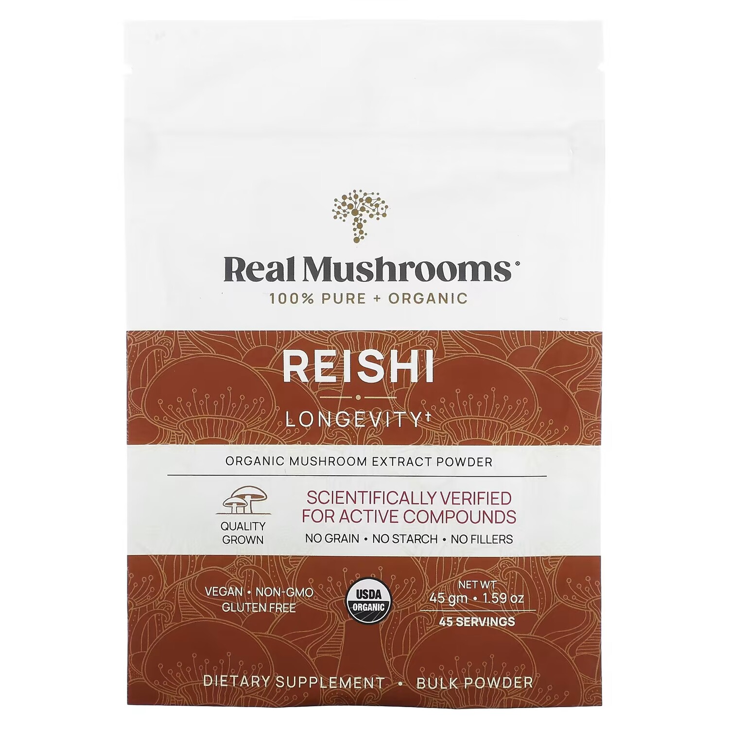 Порошок Real Mushrooms органического экстракта грибов рейши, 45 г
Порошок Real Mushrooms органического экстракта грибов рейши, 45 г