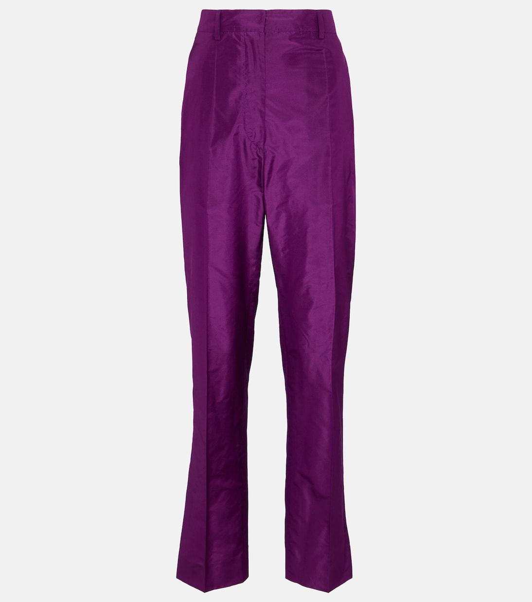 Высокие прямые брюки из шелкового тафты Prada, Ciclamino
Высокие прямые брюки из шелкового тафты Prada, Ciclamino