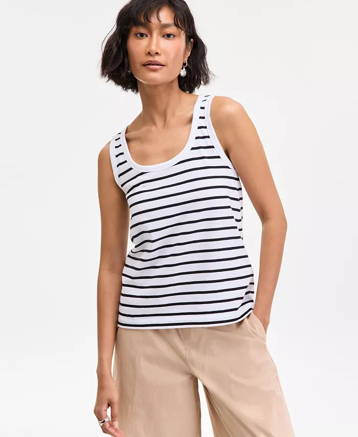 Женская хлопковая полосатая майка с круглым вырезом On 34th, черный
Женская хлопковая полосатая майка с круглым вырезом On 34th, черный