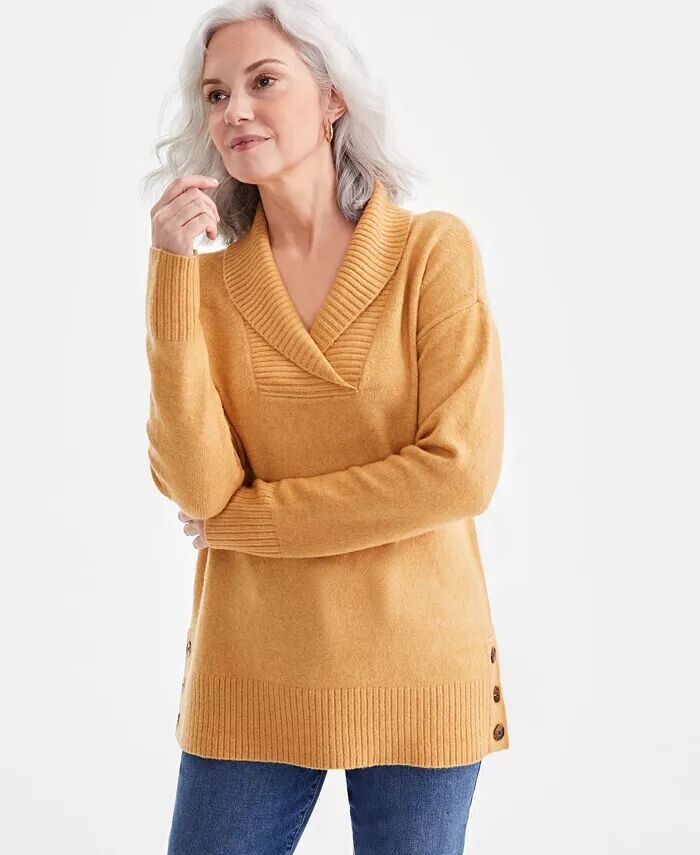 Миниатюрный свитер-туника с шалевым воротником и отделкой пуговицами Style & Co, бежевый
Миниатюрный свитер-туника с шалевым воротником и отделкой пуговицами Style & Co, бежевый