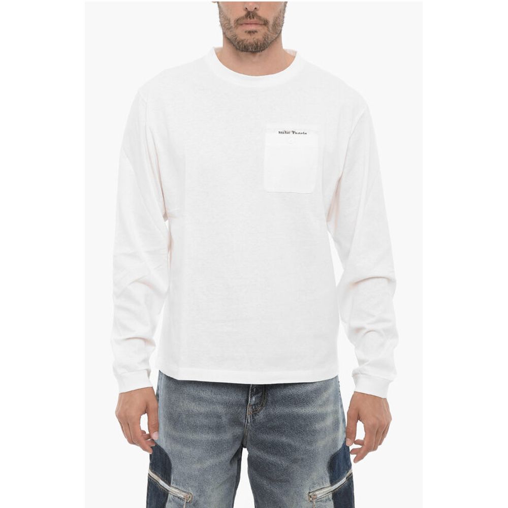Футболка с длинными рукавами, круглым вырезом и нагрудным карманом Palm Angels, White 
Футболка с длинными рукавами, круглым вырезом и нагрудным карманом Palm Angels, White