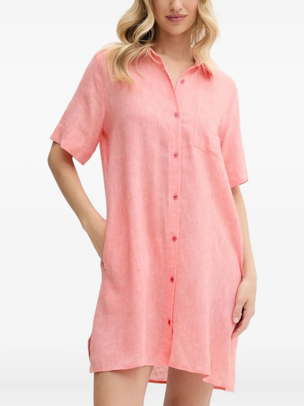 Льняная ночная рубашка на пуговицах DKNY, розовый 
Льняная ночная рубашка на пуговицах DKNY, розовый