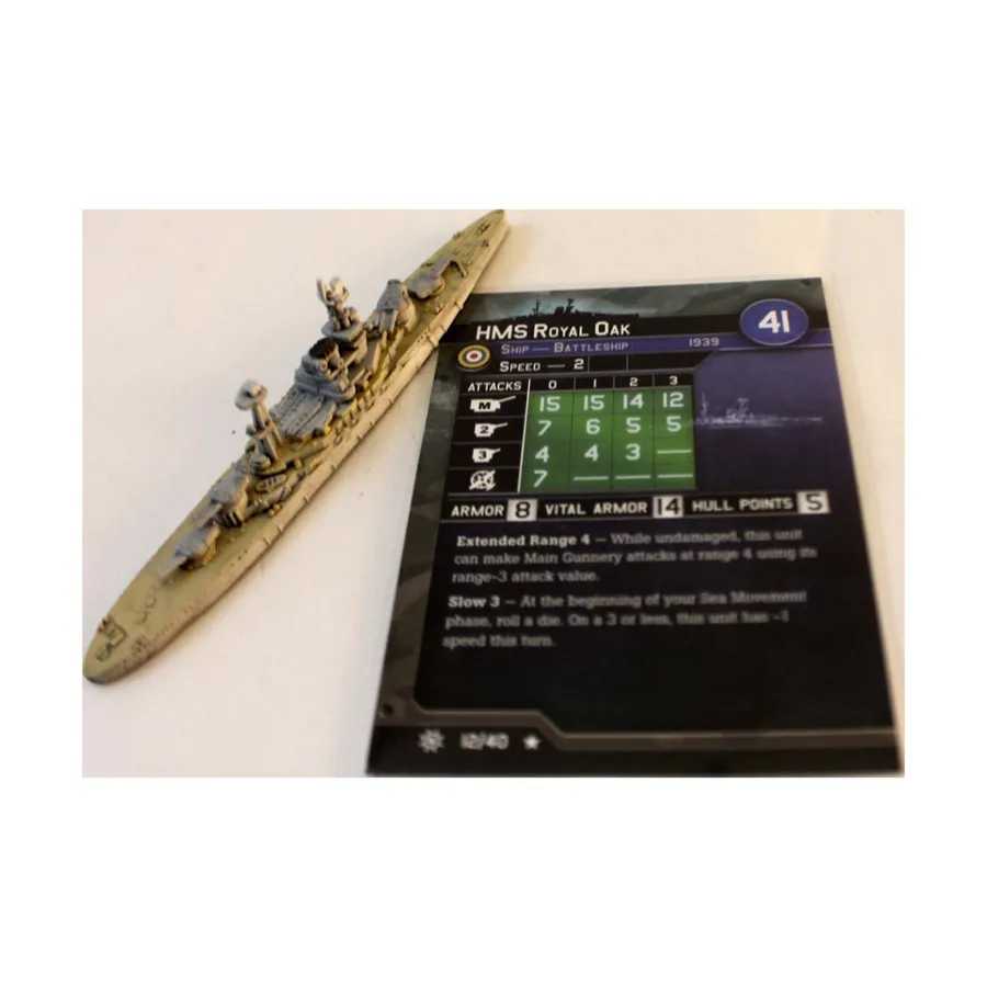 HMS Royal Oak (R), Axis & Allies - Collectible Miniatures Game - War at Sea - Condition Zebra Singles
HMS Royal Oak (R), Axis & Allies - Collectible Miniatures Game - War at Sea - Condition Zebra Singles