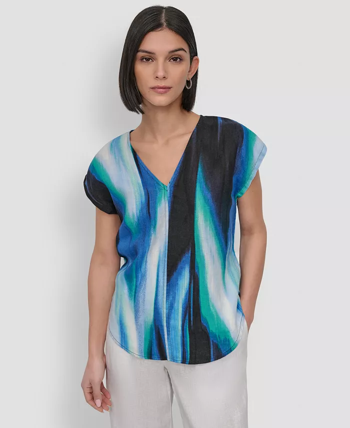 Женская льняная блузка с V-образным вырезом и принтом DKNY, зеленый
Женская льняная блузка с V-образным вырезом и принтом DKNY, зеленый