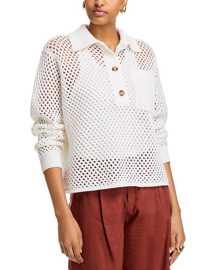 Открытый вязаный поло-свитер - эксклюзив AQUA, белый 
Открытый вязаный поло-свитер - эксклюзив AQUA, белый