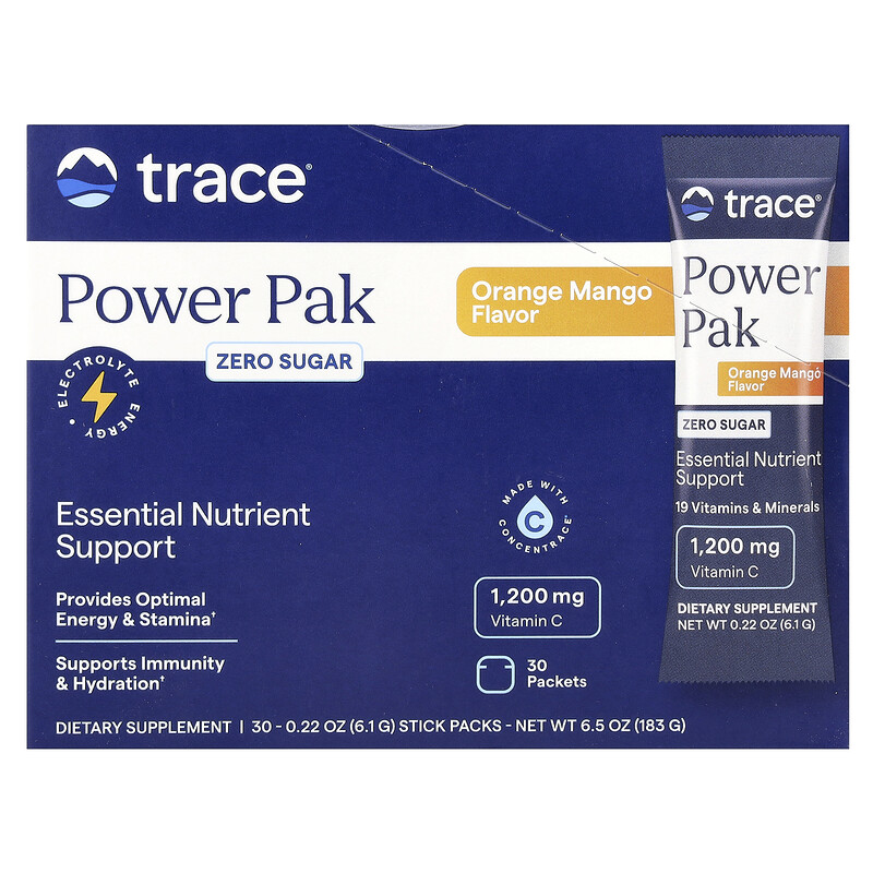 Trace, Power Pak, без сахара, апельсин и манго, 30 пакетиков по 6,1 г (0,22 унции)
Trace, Power Pak, без сахара, апельсин и манго, 30 пакетиков по 6,1 г (0,22 унции)