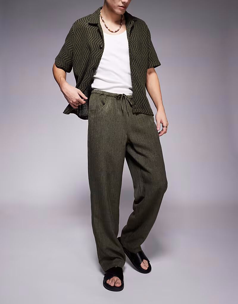 Мешковатые брюки ASOS DESIGN цвета хаки с завязками на шнурке
Мешковатые брюки ASOS DESIGN цвета хаки с завязками на шнурке