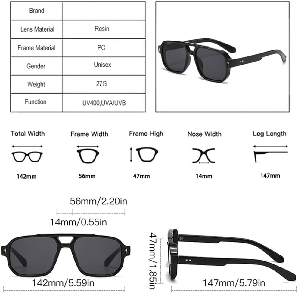 Винтажные мужские солнцезащитные очки с двойной перемычкой, прозрачные линзы, женские солнцезащитные очки с заклепками, защита от УФ-излучения UV400 HCPIHF, Black Orange
Винтажные мужские солнцезащитные очки с двойной перемычкой, прозрачные линзы, женские солнцезащитные очки с заклепками, защита от УФ-излучения UV400 HCPIHF, Black Orange