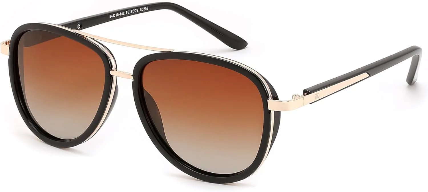 Солнцезащитные очки-авиаторы FEISEDY в стиле ретро с поляризацией, винтажные квадратные солнцезащитные очки классического дизайна, артикул B0259, Black/Gradient Tea
Солнцезащитные очки-авиаторы FEISEDY в стиле ретро с поляризацией, винтажные квадратные солнцезащитные очки классического дизайна, артикул B0259, Black/Gradient Tea