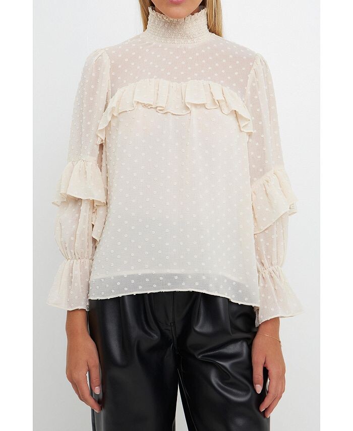 Женская шифоновая блузка с рюшами в горошек English Factory, слоновая кость/кремовый
Женская шифоновая блузка с рюшами в горошек English Factory, слоновая кость/кремовый