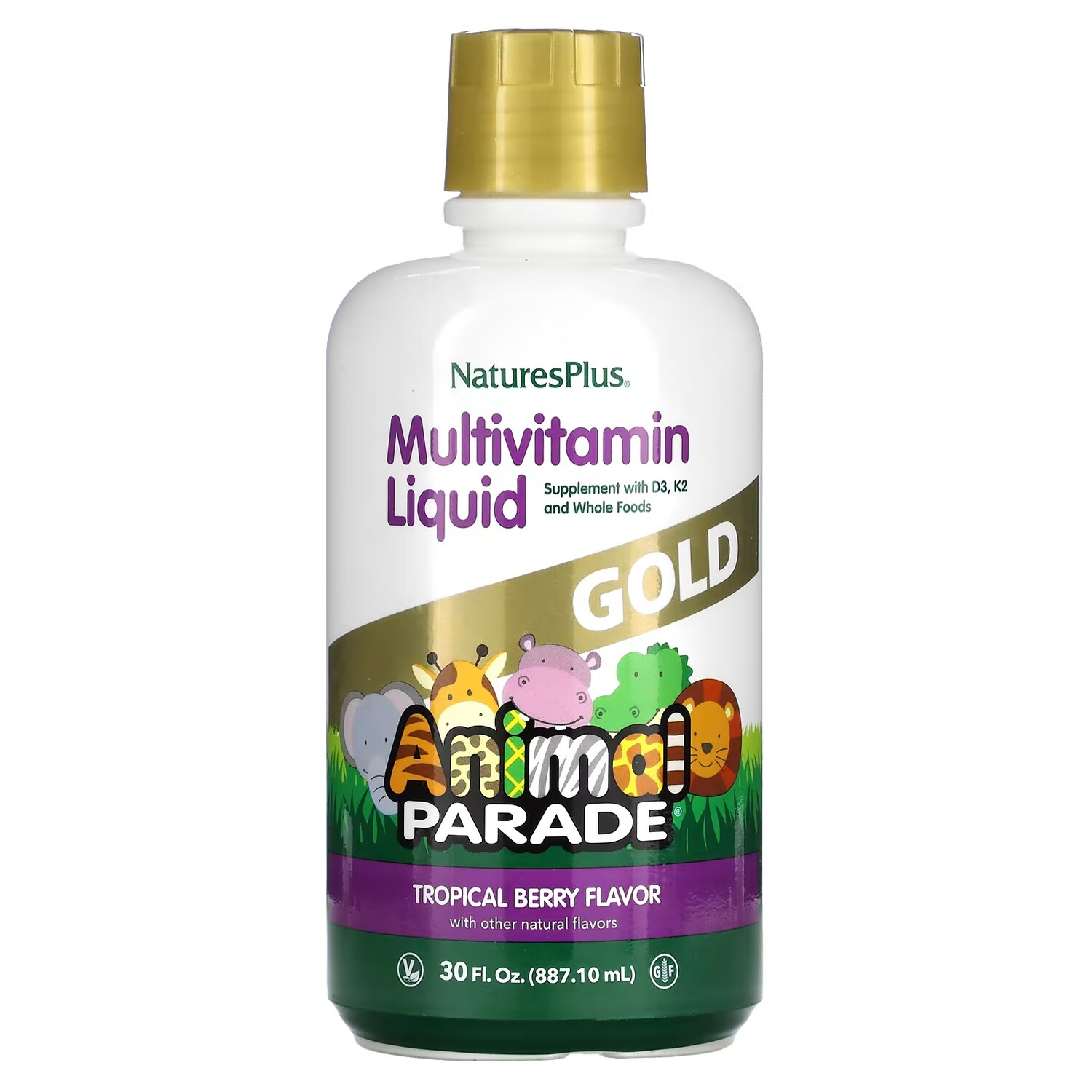 Мультивитаминная жидкость NaturesPlus Animal Parade Gold с тропическими ягодами, 887,1 мл 
Мультивитаминная жидкость NaturesPlus Animal Parade Gold с тропическими ягодами, 887,1 мл