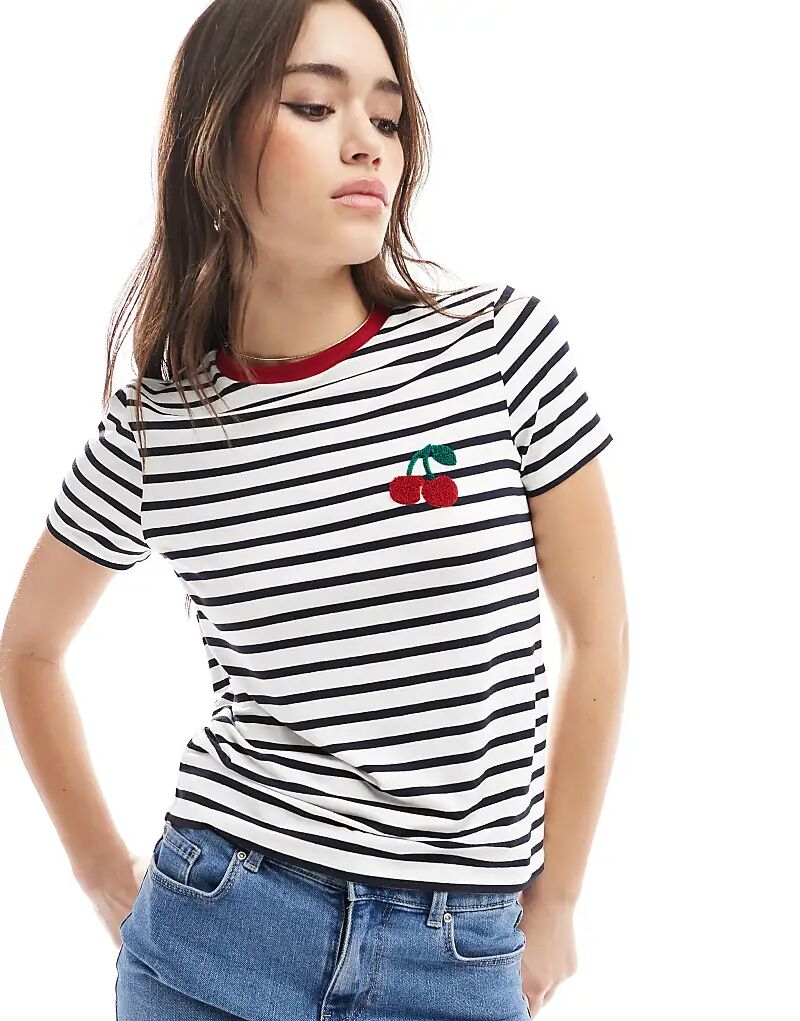 футболка с фактурным рисунком вишни в черно-белую полоску
футболка с фактурным рисунком вишни в черно-белую полоску