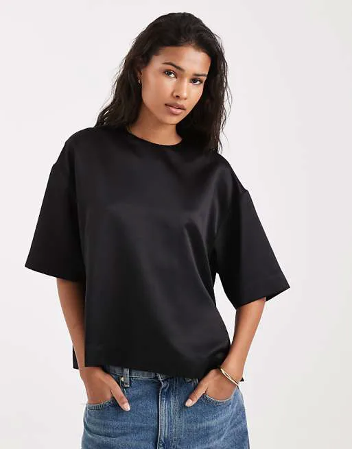 Черная атласная футболка ASOS DESIGN, Черный, Черная атласная футболка ASOS DESIGN
Черная атласная футболка ASOS DESIGN, Черный, Черная атласная футболка ASOS DESIGN