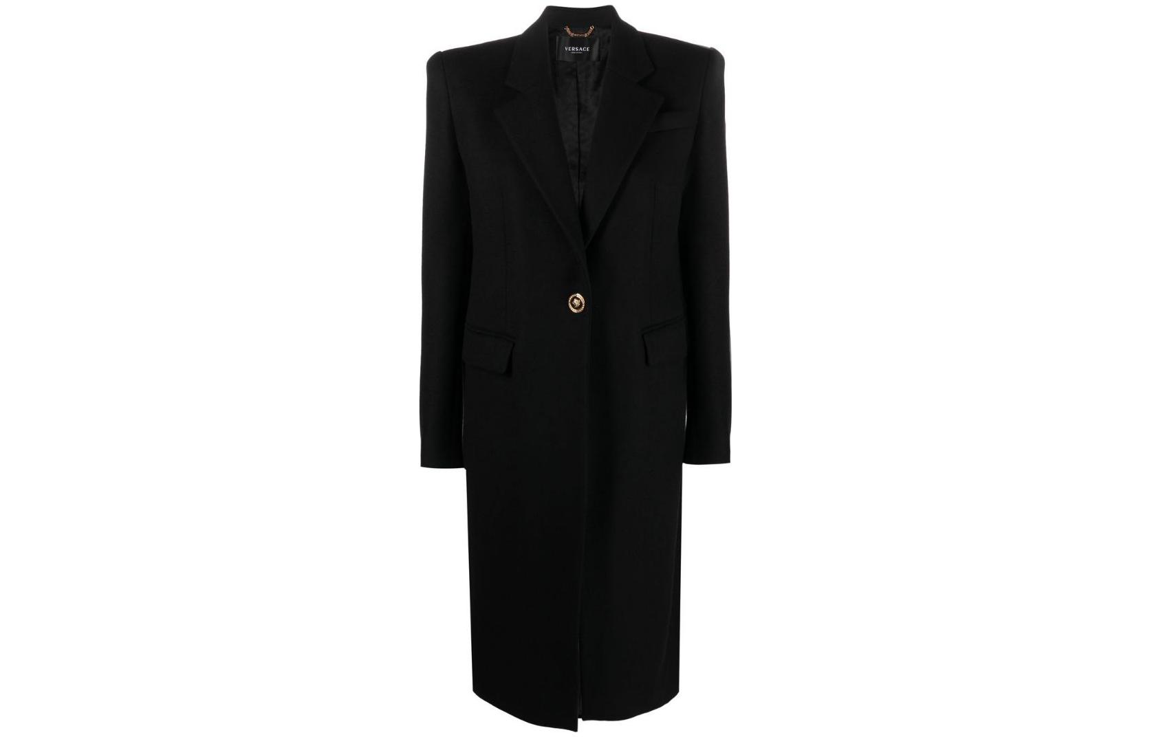Однобортное пальто с пуговицами "Медуза" VERSACE, черный 
Однобортное пальто с пуговицами "Медуза" VERSACE, черный