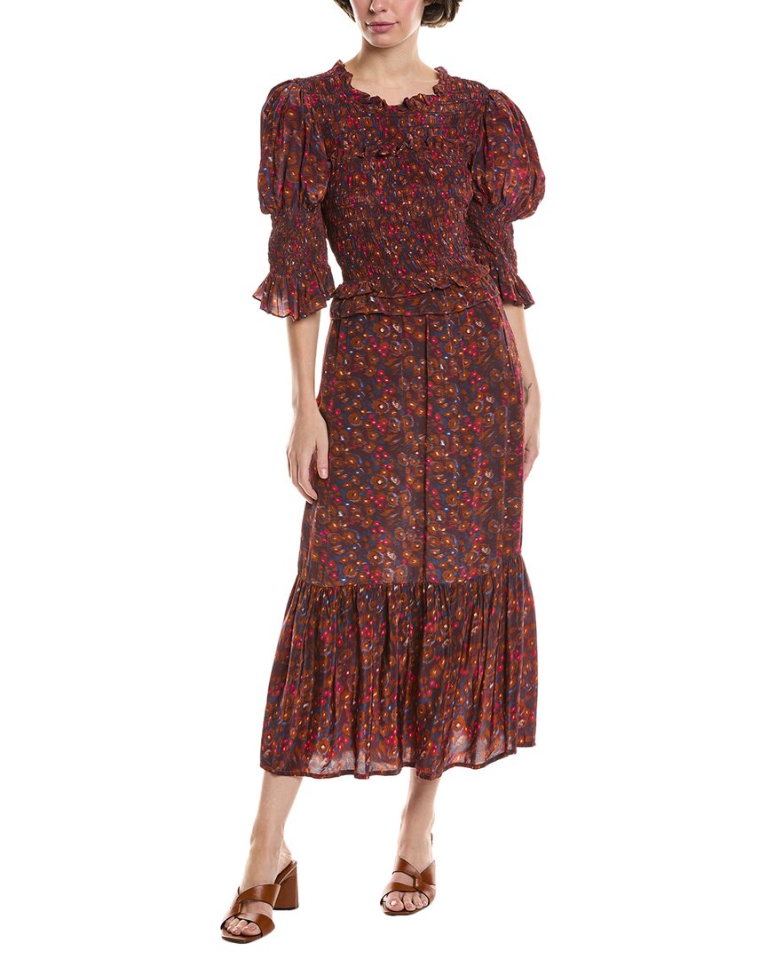 Sea NY Платье миди с рукавами-фонариками и сборками, коричневый
Sea NY Платье миди с рукавами-фонариками и сборками, коричневый