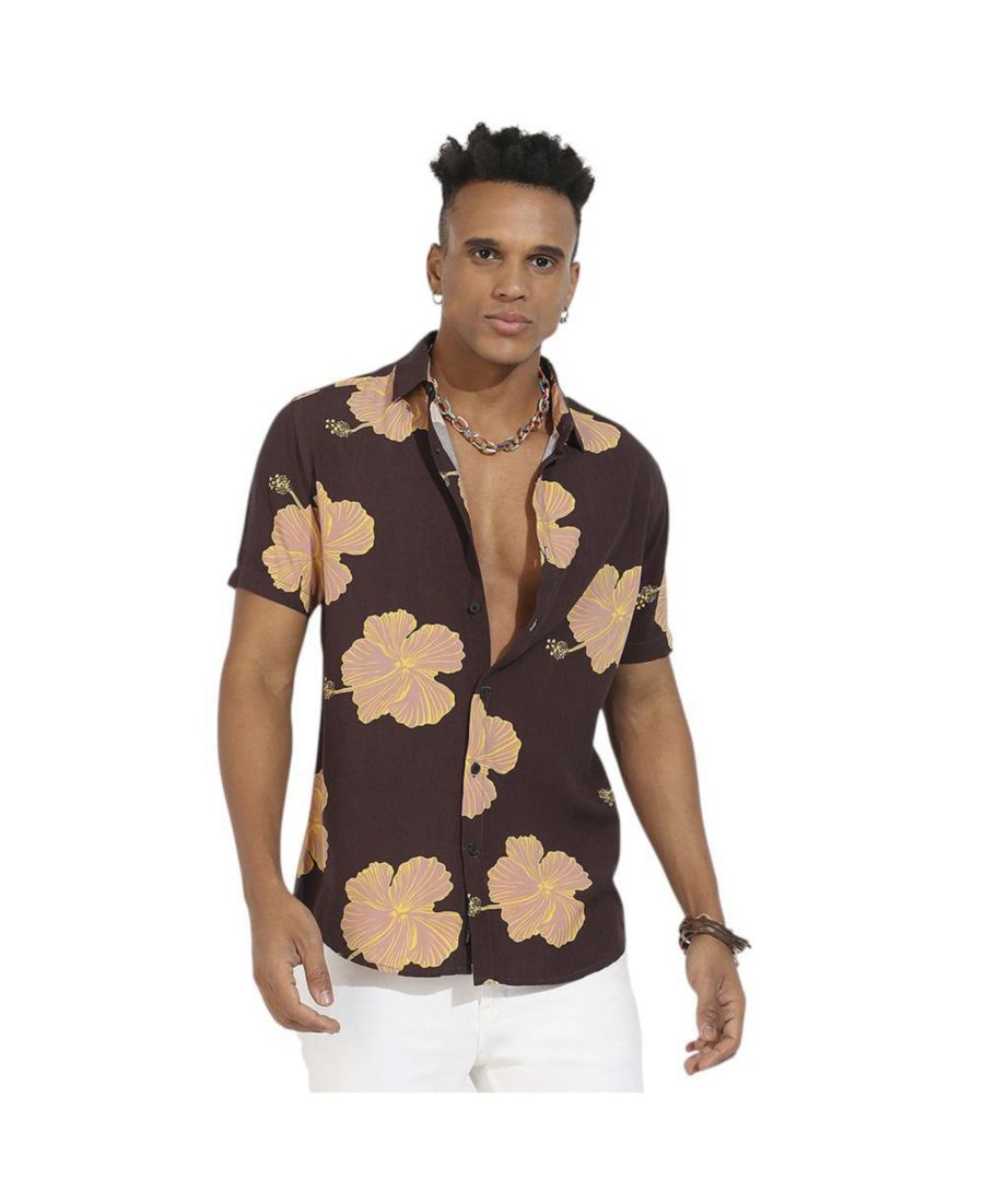 Мужская коричневая рубашка с принтом гибискуса Campus Sutra, Brown
Мужская коричневая рубашка с принтом гибискуса Campus Sutra, Brown